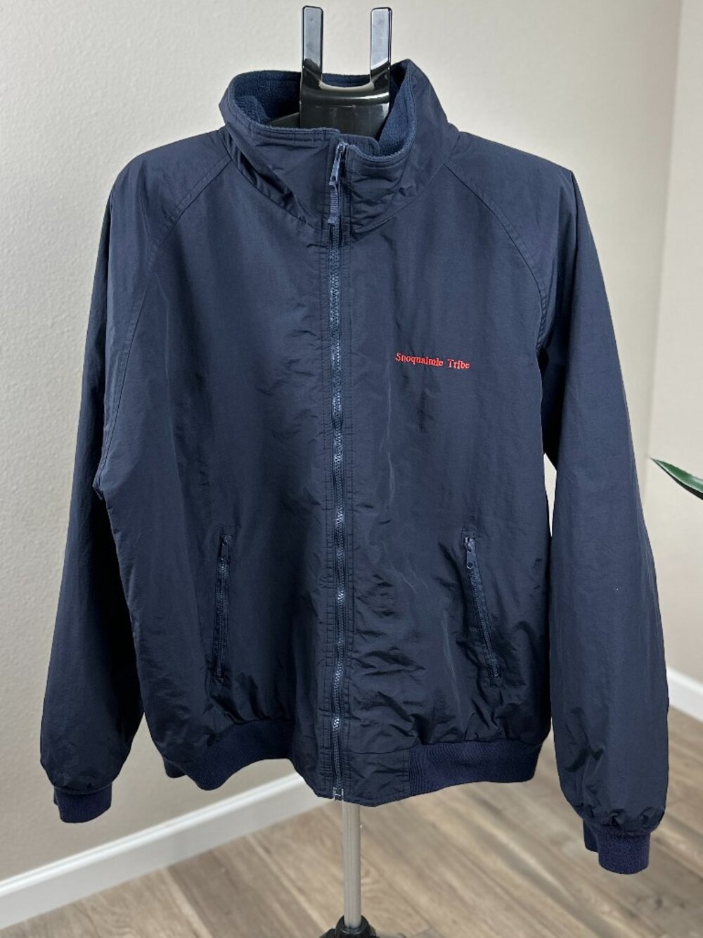 Vintage Landway Snoqualmie Tribe Jacket Men XL Navy Fleece Lined Embroidered